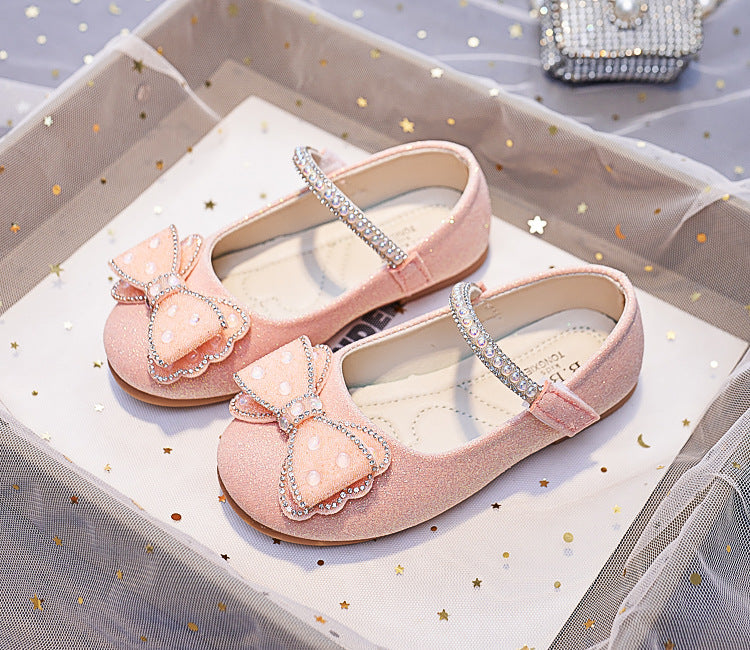 Eboo Girls Wedding Dress Shoes Bowknot Ballet Flats Flower Shoes with Glitter Strap
