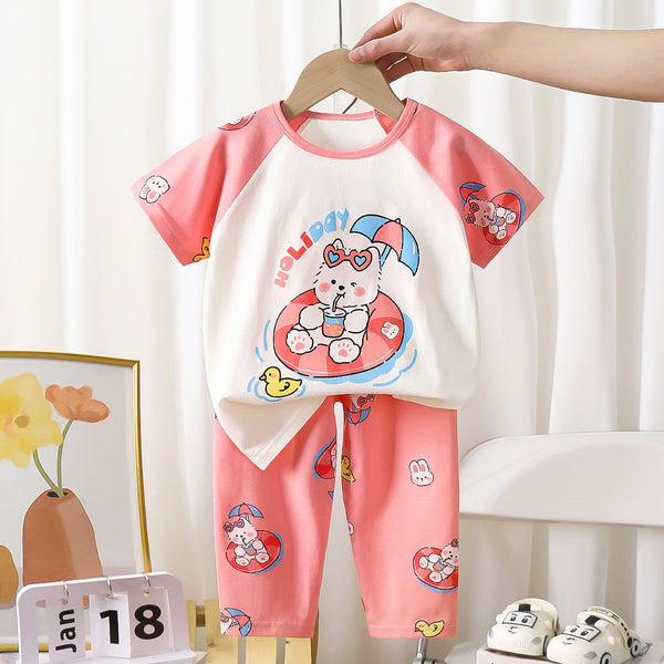 Eboo Baby Girl Holiday Bear Print Summer T-Shirt & Pants 2-Piece Outfit Set