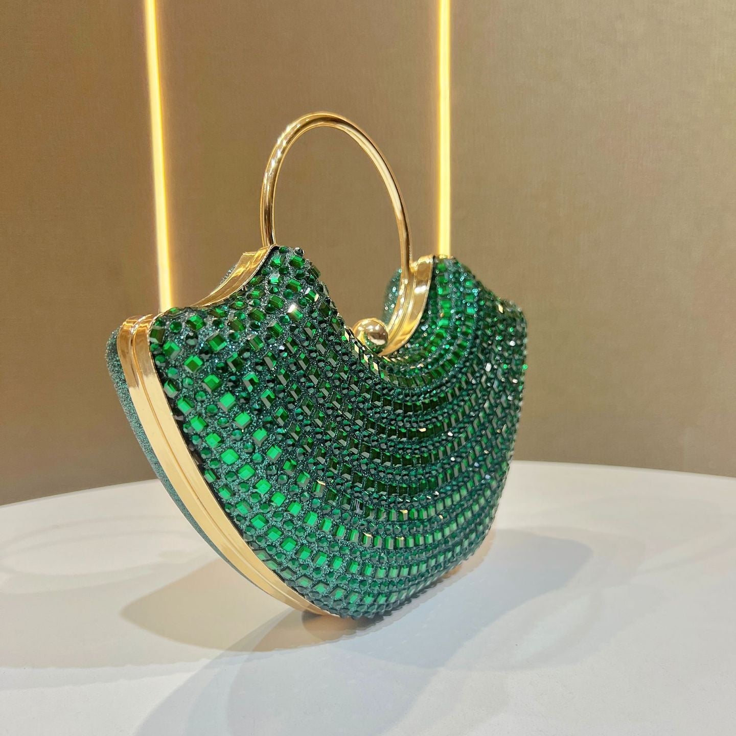 Eboo Luxury Crystal Crescent Clutch Bag for Women – Rhinestone Evening Party Handbag with Ring Handle