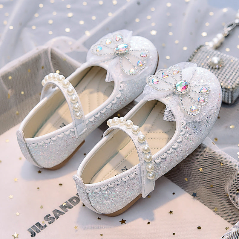 Eboo Girl Beautiful Butterfly Bow Dress Shoes Crystal Princess Sandals for Party Wedding