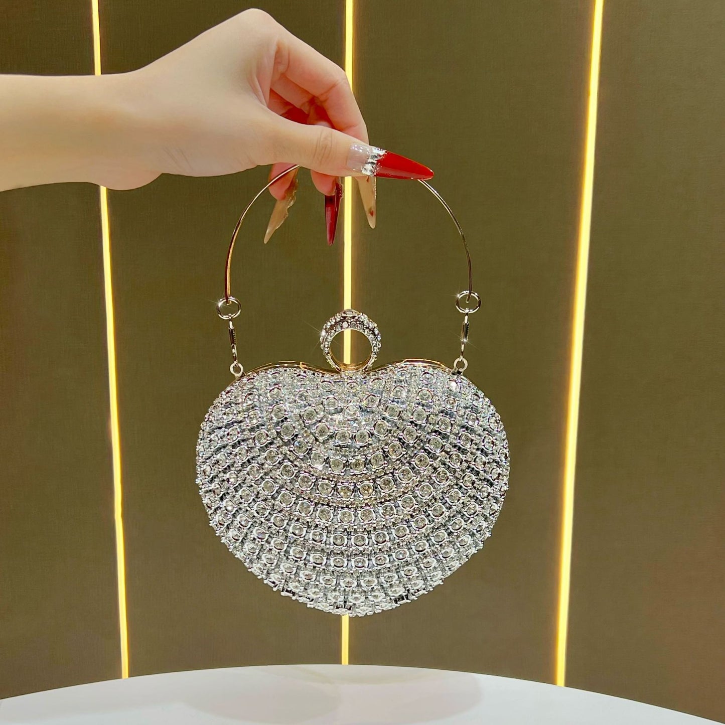 Eboo Luxury Crystal Evening Clutch Bag for Women – Rhinestone Party Handbag with Gold Ring Handle