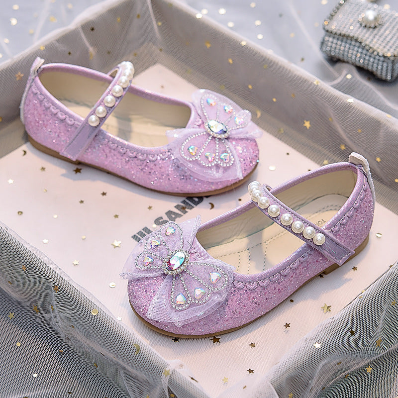 Eboo Girl Beautiful Butterfly Bow Dress Shoes Crystal Princess Sandals for Party Wedding