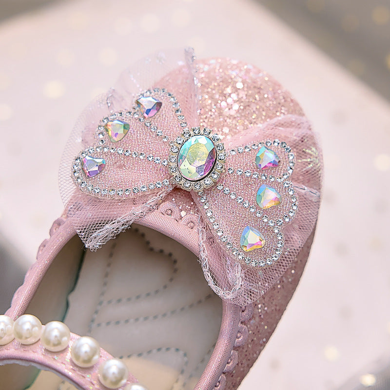 Eboo Girl Beautiful Butterfly Bow Dress Shoes Crystal Princess Sandals for Party Wedding