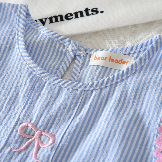 Eboo Eboo Baby Girls Blue Striped Bow Sleeveless Top & Wide Leg Pants Co-Ord Set