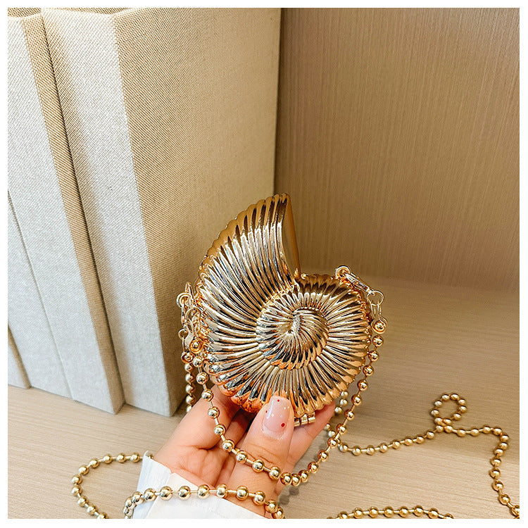 Eboo Luxury Nautilus Shell Metal Clutch Bag for Women – Elegant Evening Party Crossbody Purse with Chain Strap