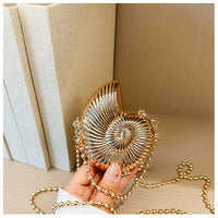 Eboo Luxury Nautilus Shell Metal Clutch Bag for Women • Elegant Evening Party Crossbody Purse with Chain Strap