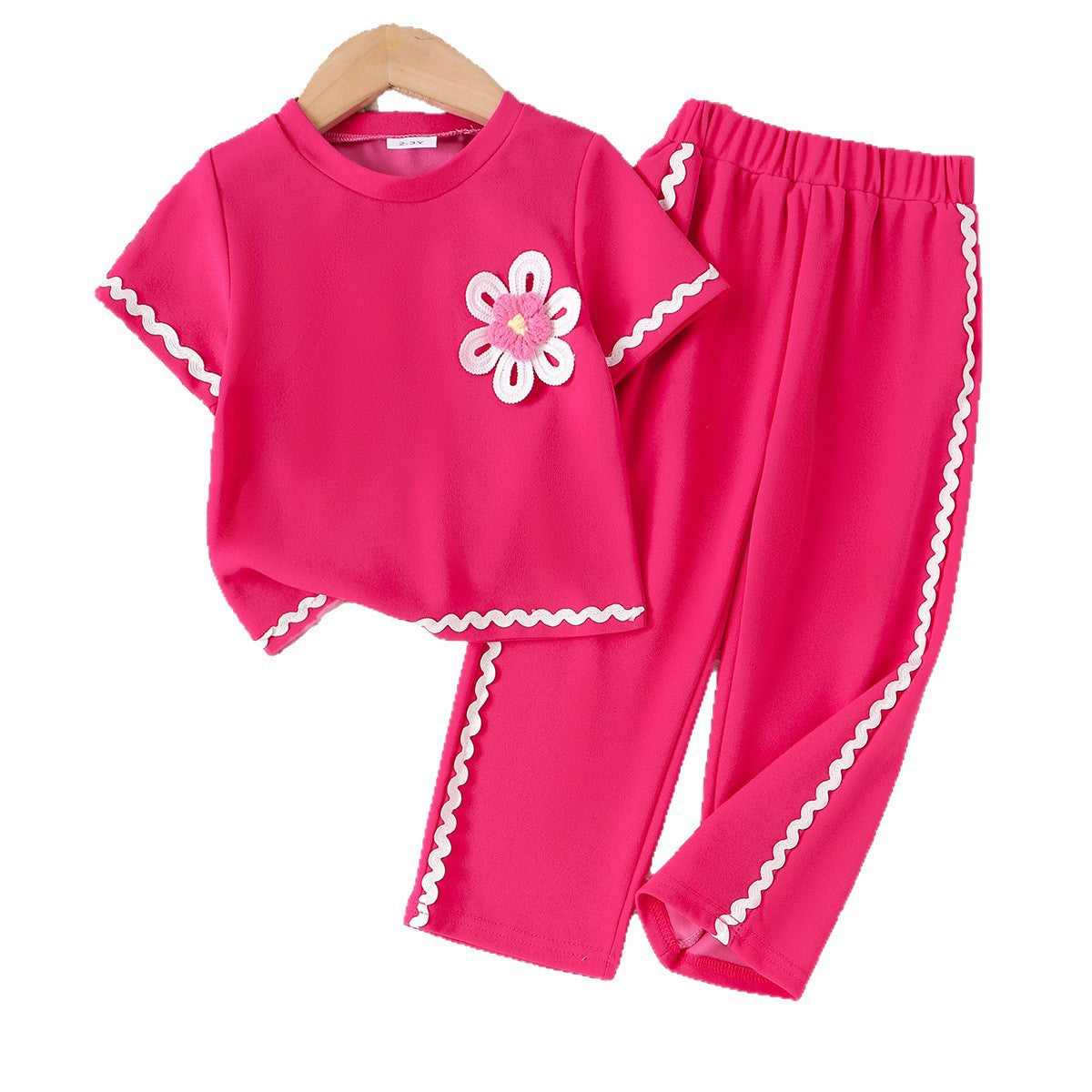 Eboo Baby Girls Flower Appliqué T-Shirt & Pants 2-Piece Summer Outfit Set – Soft Casual Wear