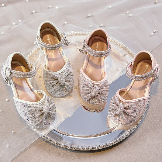 Eboo Girls Sandals Fashion Rhinestone Bow Princess Shoes Flat Heel Sandals
