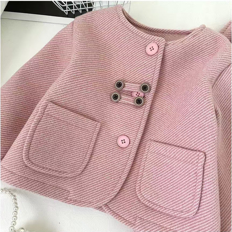 Eboo Children's Korean Style Set Round Neck Coat & Straight Leg Pants