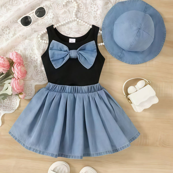 Eboo Baby Girls Black & Blue Bow Sleeveless Top with Flared Skirt Ã¢?? 2-Piece Outfit Set