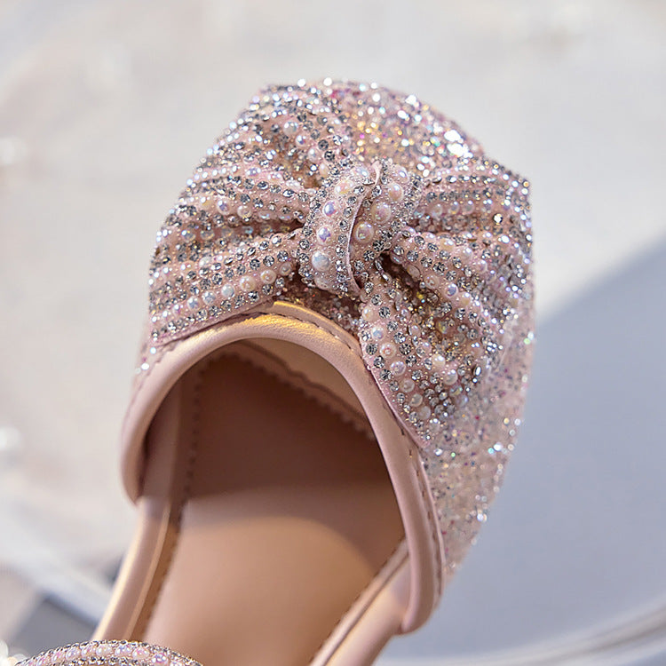 Eboo Girls Sandals Fashion Rhinestone Bow Princess Shoes Flat Heel Sandals