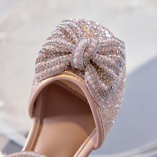 Eboo Girls Sandals Fashion Rhinestone Bow Princess Shoes Flat Heel Sandals