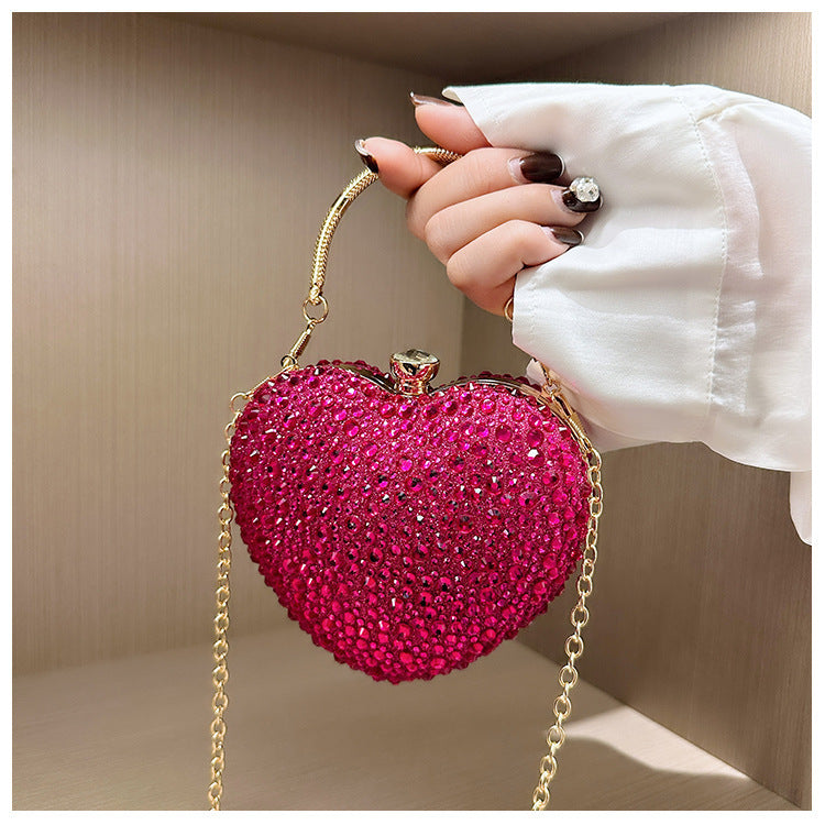 Eboo Luxury Heart Shape Crystal Clutch Bag for Women – Rhinestone Evening Party Handbag with Gold Handle