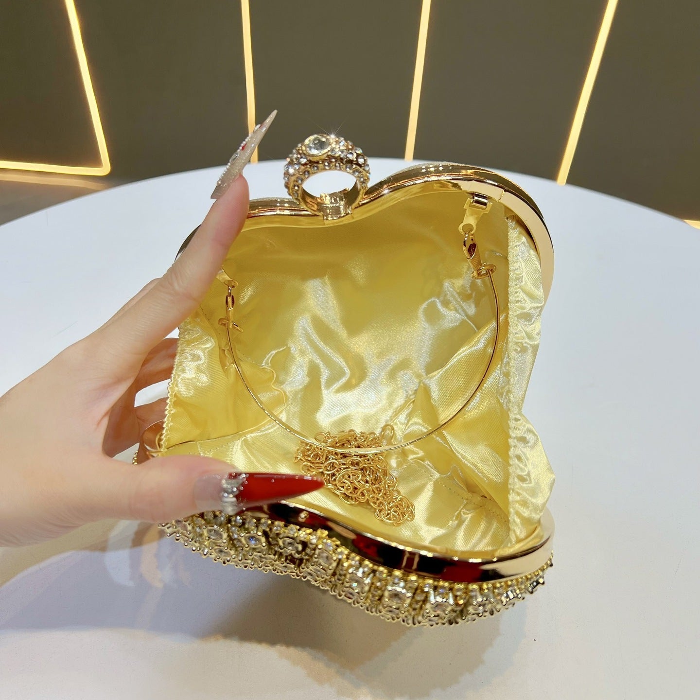 Eboo Luxury Crystal Evening Clutch Bag for Women – Rhinestone Party Handbag with Gold Ring Handle