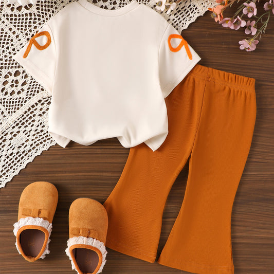 Eboo Baby Girl Bow Applique Summer Outfit – 2-Piece T-Shirt & Flared Pants Set