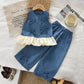 Eboo Baby Girls Denim Blue Bow Sleeveless Top & Wide Leg Pants Co-Ord Set
