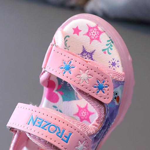 Baby Girl Sandals Cartoon Princess Print Children LED Light Up Sandals