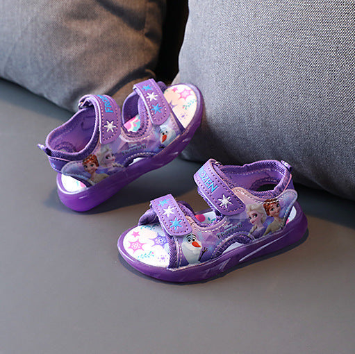 Baby Girl Sandals Cartoon Princess Print Children LED Light Up Sandals