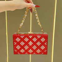 Eboo Luxury Crystal Box Clutch for Women • Rhinestone Evening Party Handbag with Gold Chain
