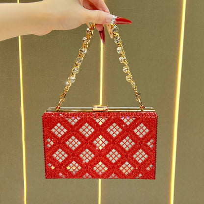 Eboo Luxury Crystal Box Clutch for Women – Rhinestone Evening Party Handbag with Gold Chain