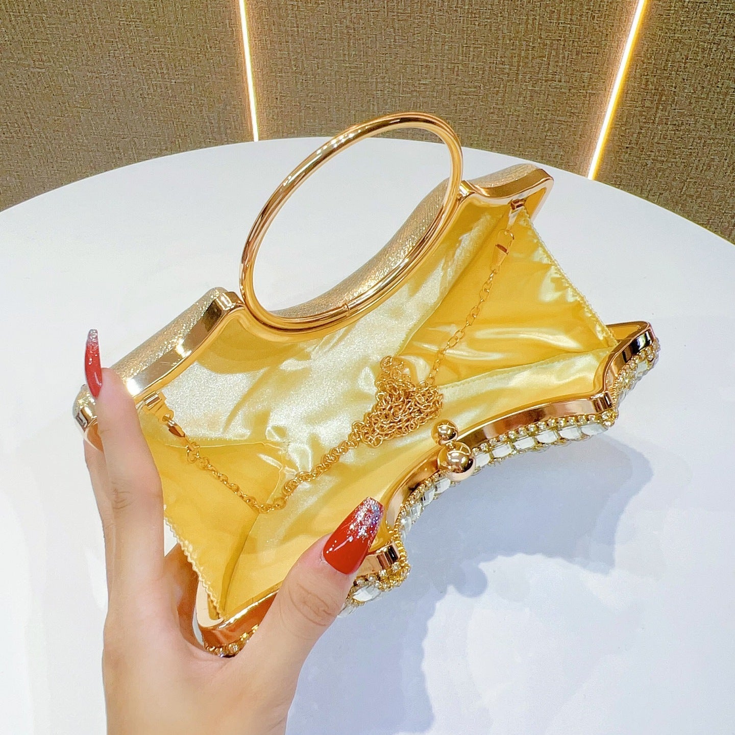 Eboo Luxury Crystal Clutch Bag for Women – Rhinestone Evening Party Handbag with Ring Handle