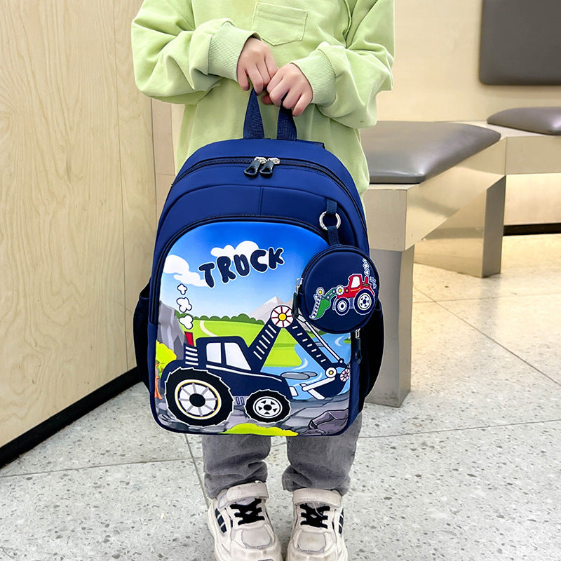 Eboo Kids Blue Truck School Backpack with Matching Mini Pouch
