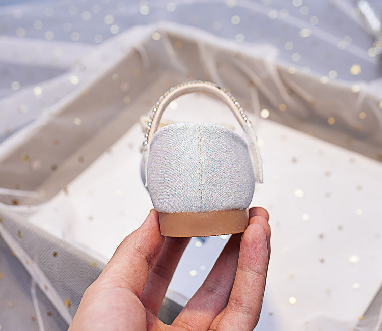 Eboo Girls Wedding Dress Shoes Bowknot Ballet Flats Flower Shoes with Glitter Strap