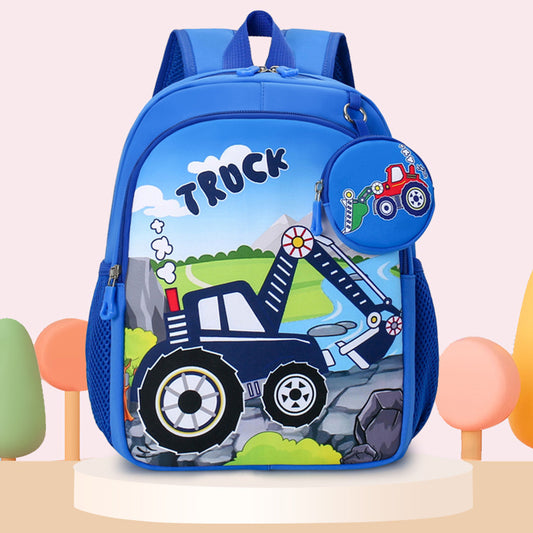 Eboo Kids Blue Truck School Backpack with Matching Mini Pouch