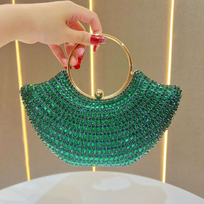 Eboo Luxury Crystal Crescent Clutch Bag for Women – Rhinestone Evening Party Handbag with Ring Handle