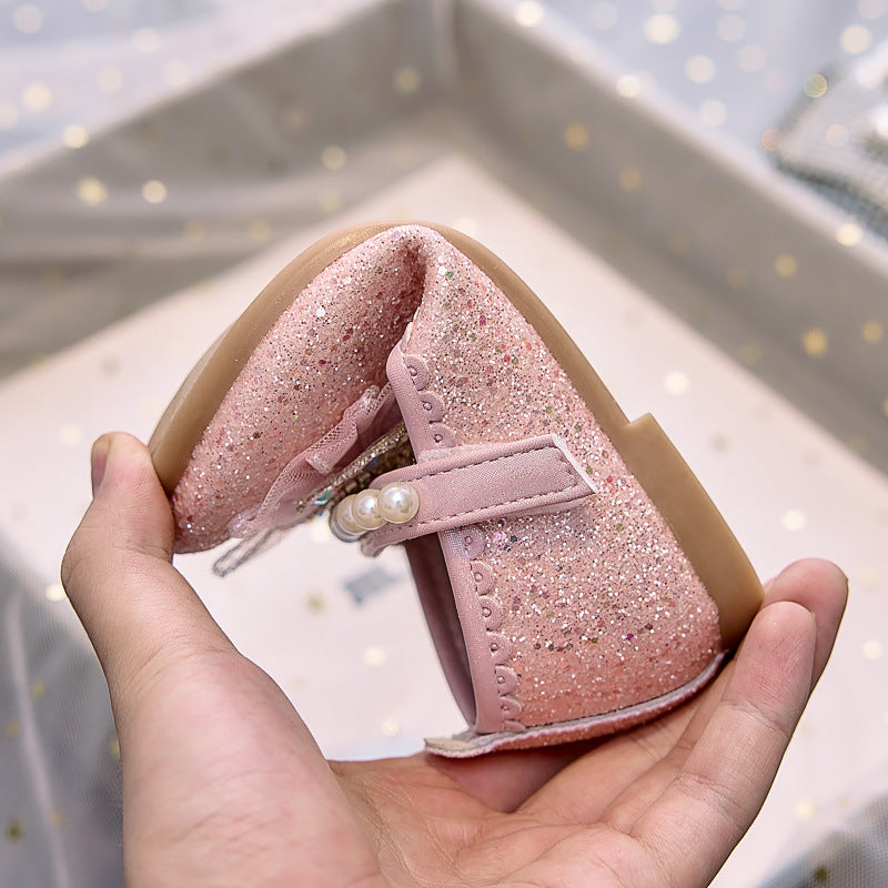 Eboo Girl Beautiful Butterfly Bow Dress Shoes Crystal Princess Sandals for Party Wedding