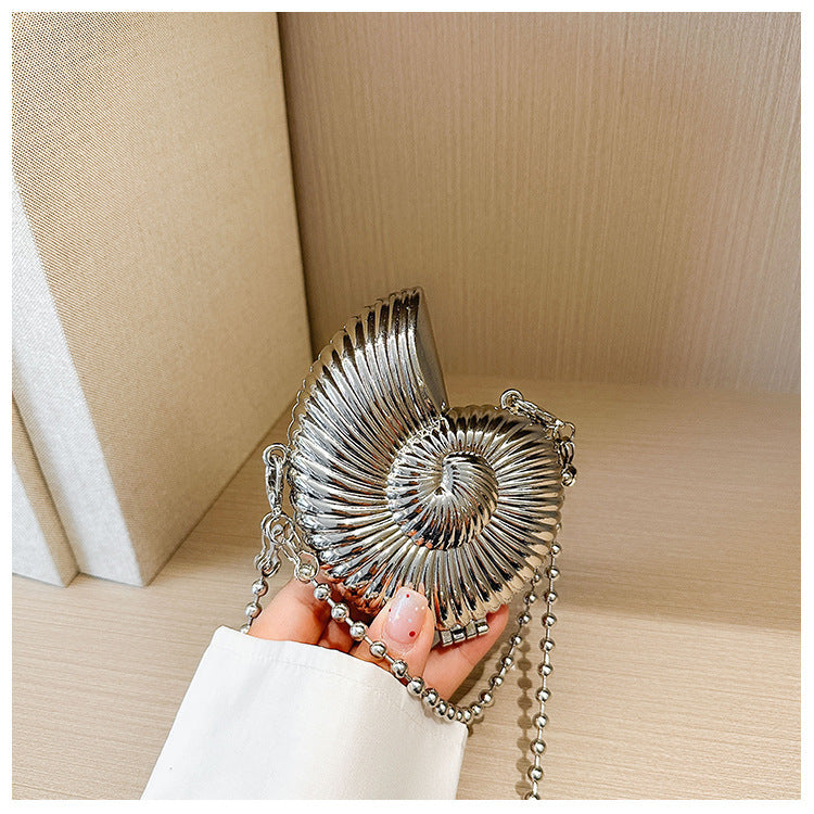 Eboo Luxury Nautilus Shell Metal Clutch Bag for Women – Elegant Evening Party Crossbody Purse with Chain Strap