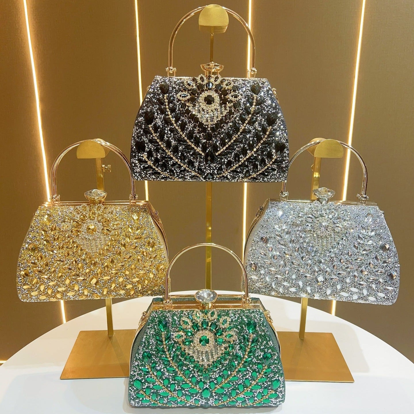Eboo Luxury Peacock Crystal Clutch Bag for Women – Designer Rhinestone Evening Party Handbag with Top Handle