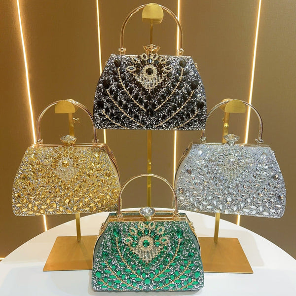 Eboo Luxury Peacock Crystal Clutch Bag for Women Ã¢?? Designer Rhinestone Evening Party Handbag with Top Handle