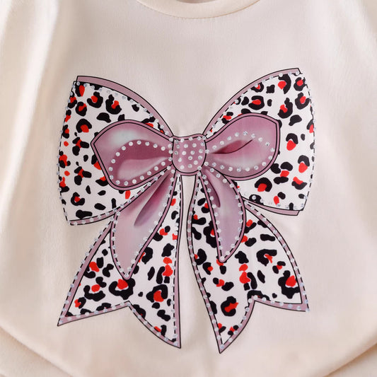 Eboo Baby Girls Bow Print T-Shirt & Leopard Print Flared Pants Co-Ord Set