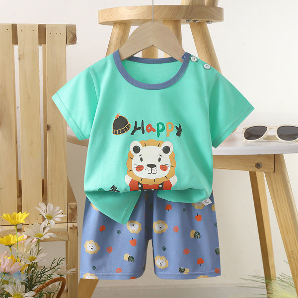 Eboo Baby Boy Summer Cotton 2-Piece Outfit Ã¢?? Happy Lion Printed T-Shirt & Shorts Set