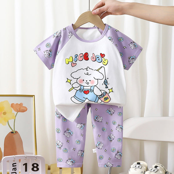Eboo Kids Cartoon Bunny Print Summer T-Shirt & Leggings Set Unisex