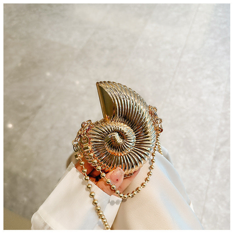 Eboo Luxury Nautilus Shell Metal Clutch Bag for Women – Elegant Evening Party Crossbody Purse with Chain Strap