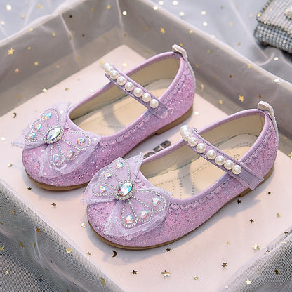 Eboo Girl Beautiful Butterfly Bow Dress Shoes Crystal Princess Sandals for Party Wedding