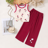 Eboo Baby Girls Flower print Sleeveless Top & Wide Leg Pants 2-Piece Summer Outfit Set • Soft Casual Dress