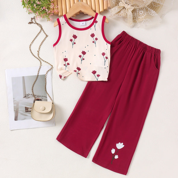 Eboo Baby Girls Floral Sleeveless Top & Wide Leg Pants 2-Piece Summer Outfit Set Ã¢?? Soft Casual Dress
