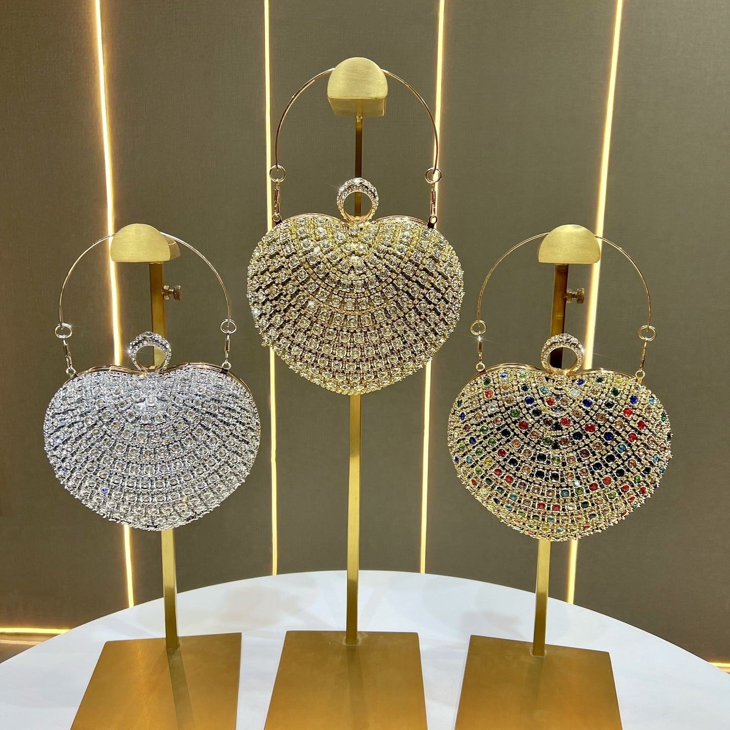 Eboo Luxury Crystal Evening Clutch Bag for Women – Rhinestone Party Handbag with Gold Ring Handle
