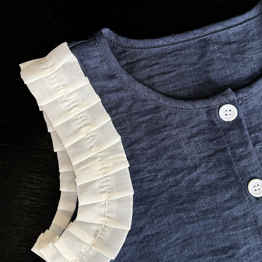 Eboo Baby Girls Denim Blue Pleated Ruffle Sleeveless Top & Wide Leg Pants Co-Ord Set