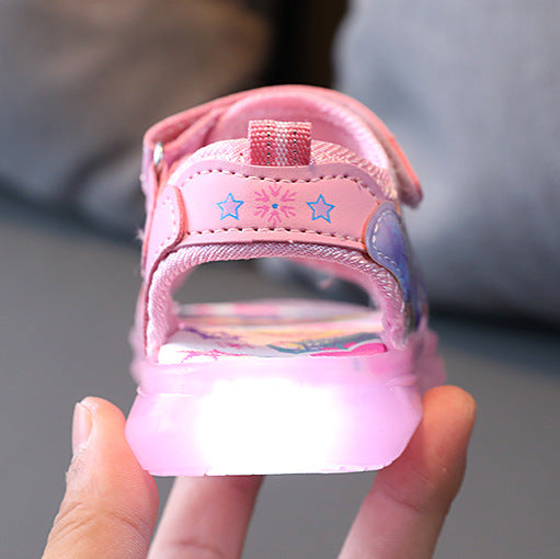 Baby Girl Sandals Cartoon Princess Print Children LED Light Up Sandals