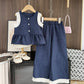 Eboo Baby Girls Denim Blue Pleated Ruffle Sleeveless Top & Wide Leg Pants Co-Ord Set