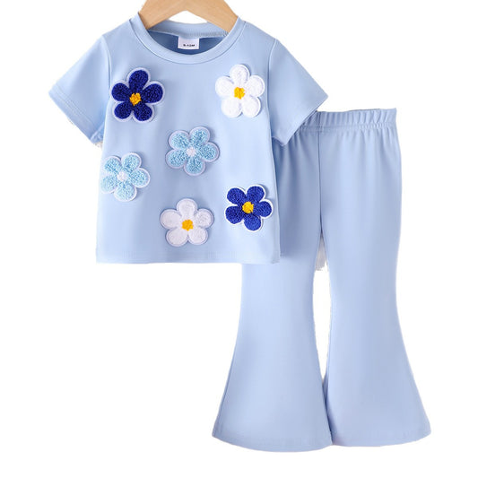 Eboo Baby Girls Floral T-Shirt & Flared Pants 2-Piece Summer Outfit Set – Soft Cotton Casual Wear