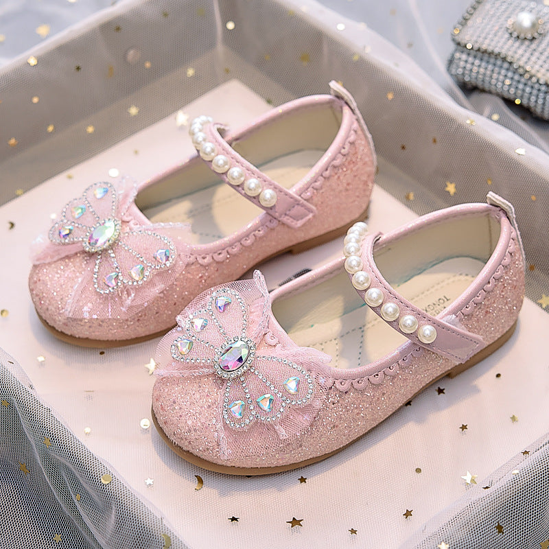 Eboo Girl Beautiful Butterfly Bow Dress Shoes Crystal Princess Sandals for Party Wedding