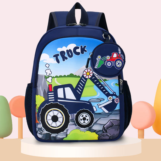 Eboo Kids Blue Truck School Backpack with Matching Mini Pouch