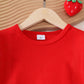Eboo Baby Girl Cherry Denim Outfit – Ruffle Sleeve Top & Embroidered Wide-Leg Jeans (2-Piece Set)