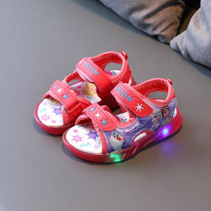 Baby Girl Sandals Cartoon Princess Print Children LED Light Up Sandals
