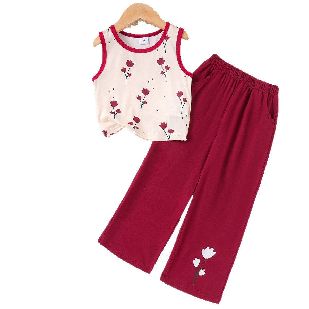 Eboo Baby Girls Floral Sleeveless Top & Wide Leg Pants 2-Piece Summer Outfit Set – Soft Casual Dress